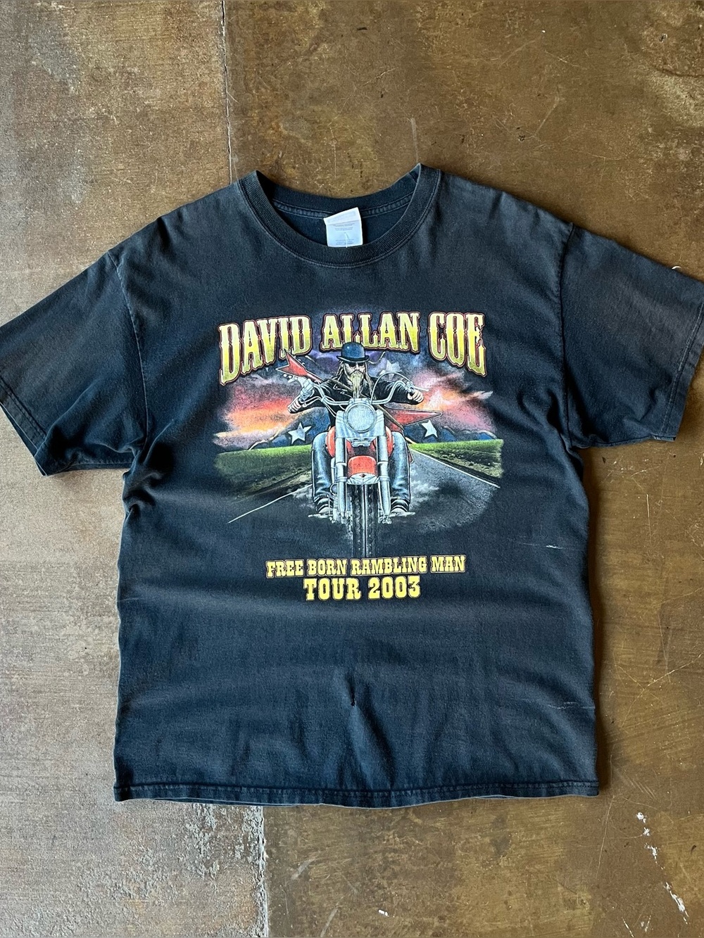 Vintage Y2K David Allan Coe 2003 Free Born Rambling Man Concert Tour T-Shirt L